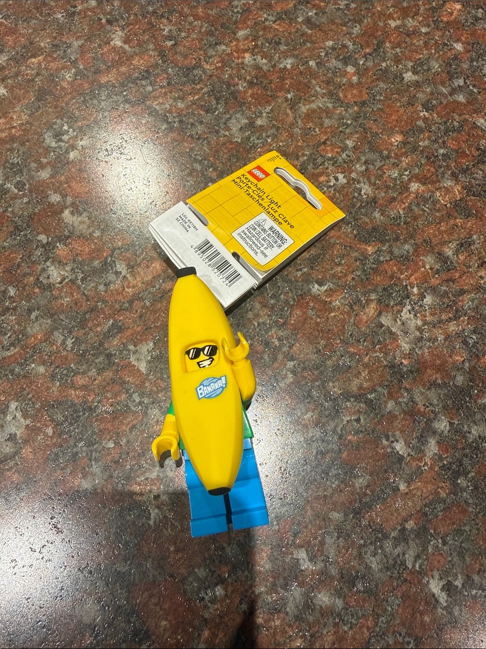 Lego Keychain light Yellow Banana Costume Minifigure with Blue Legs